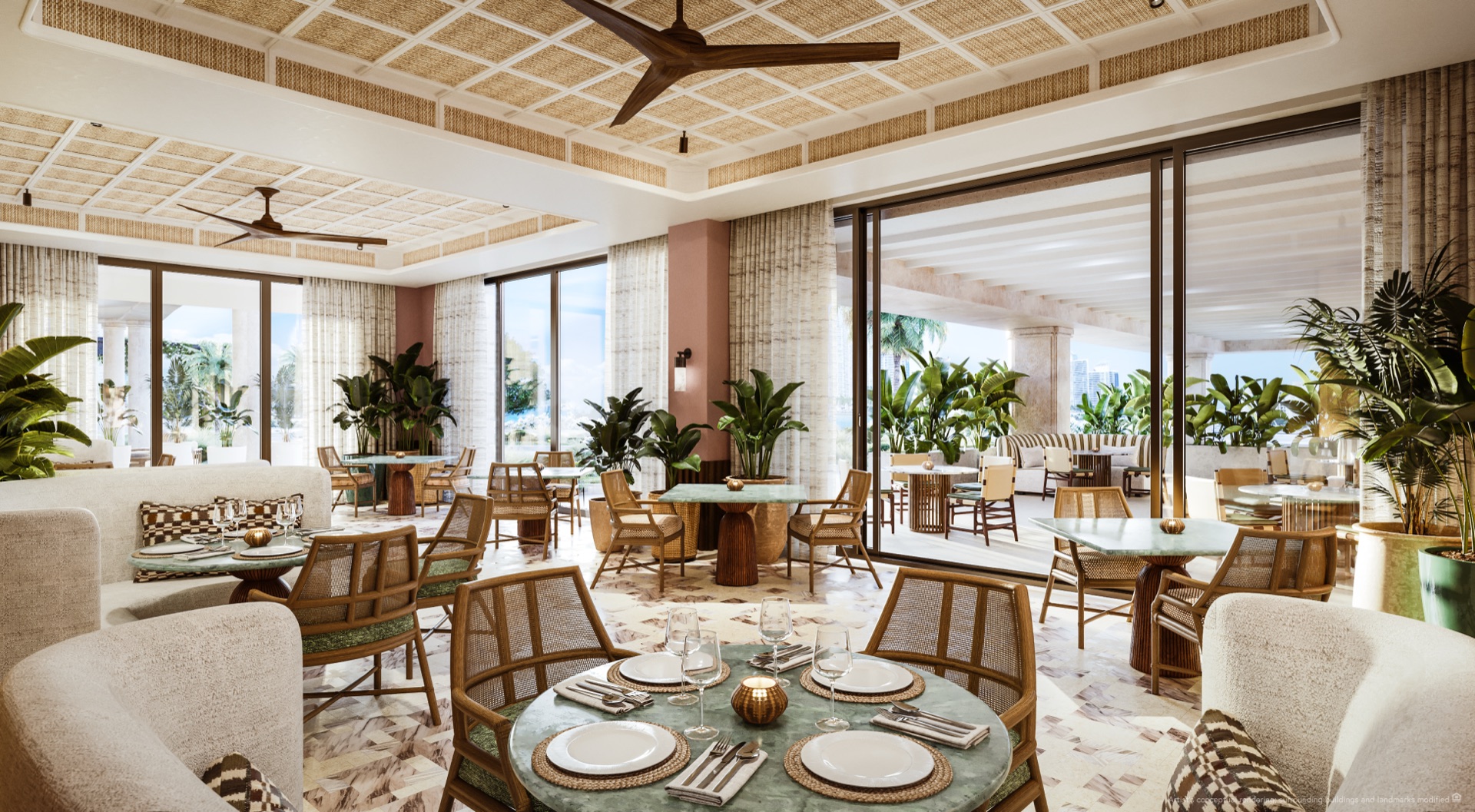 Signature bayfront restaurant at Six Fisher Island — helmed by a celebrated chef, with chef's table, bespoke wine room, and a speakeasy-style cocktail bar.